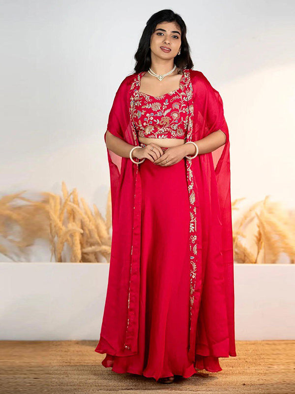 Pink Multi Embroidery Work Lehenga Choli With Shrug