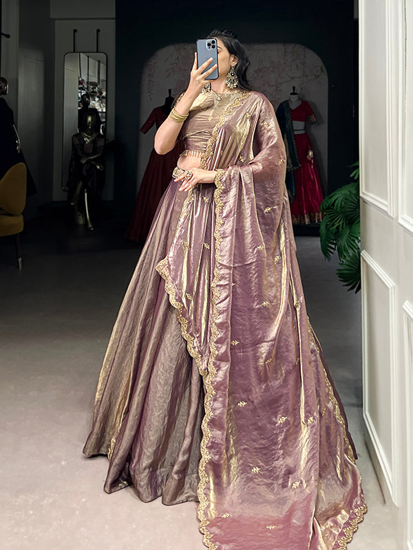 Lavender Sequins Thread Embroidery Work Lehenga Choli With Dupatta