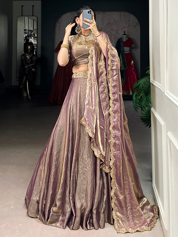 Lavender Sequins Thread Embroidery Work Lehenga Choli With Dupatta