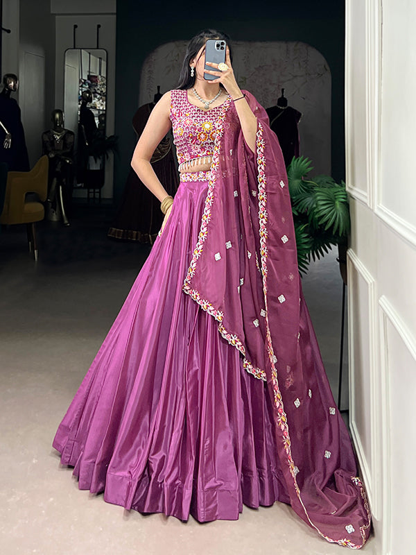 Pink Sequins Thread Embroidery Work Lehenga Choli With Dupatta