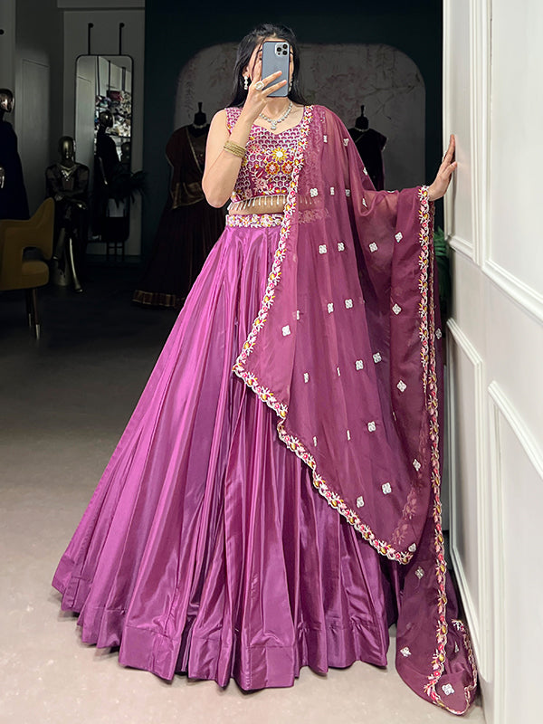 Pink Sequins Thread Embroidery Work Lehenga Choli With Dupatta