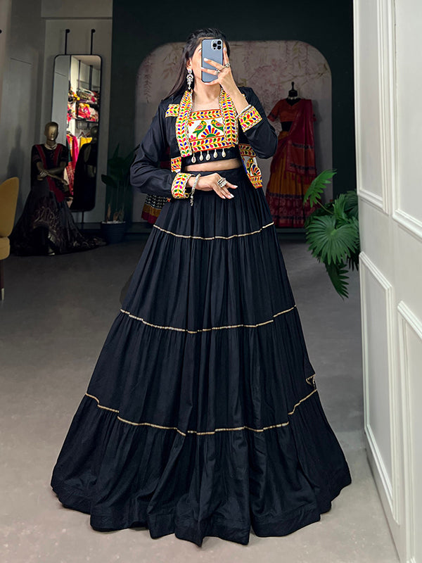 Black Pure Rayon Lehenga Choli With Gamthi Work Koti