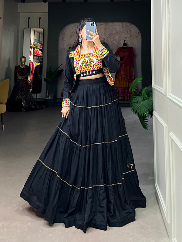 Black Pure Rayon Lehenga Choli With Gamthi Work Koti