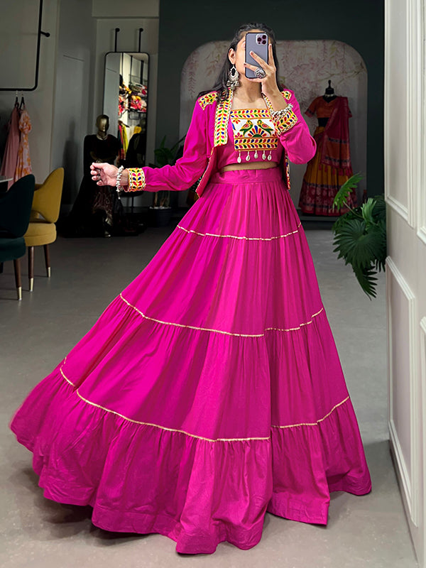 Pink Pure Rayon Lehenga Choli With Gamthi Work Koti