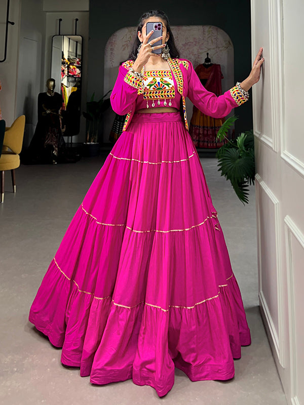 Pink Pure Rayon Lehenga Choli With Gamthi Work Koti