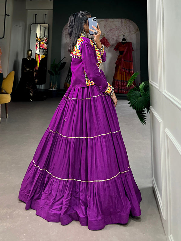 Purple Pure Rayon Lehenga Choli With Gamthi Work Koti