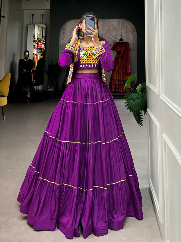Purple Pure Rayon Lehenga Choli With Gamthi Work Koti
