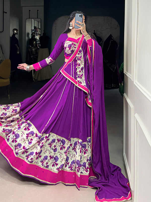 Purple Floral Pure Rayon Lehenga Choli With Dupatta