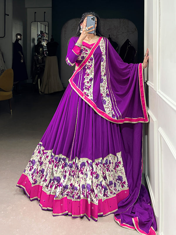 Purple Floral Pure Rayon Lehenga Choli With Dupatta