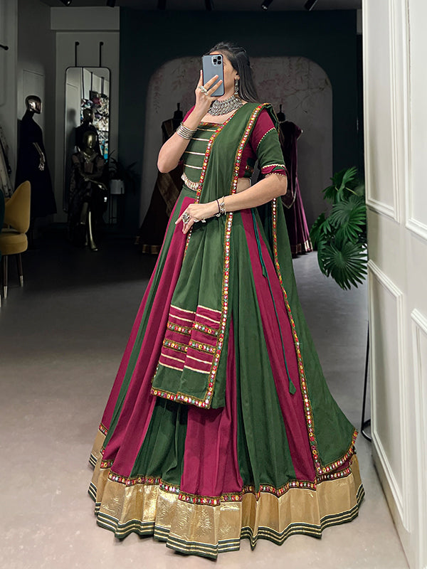 Green & Maroon Rayon Lehenga Choli With Dupatta