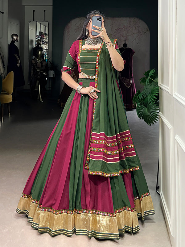 Green & Maroon Rayon Lehenga Choli With Dupatta