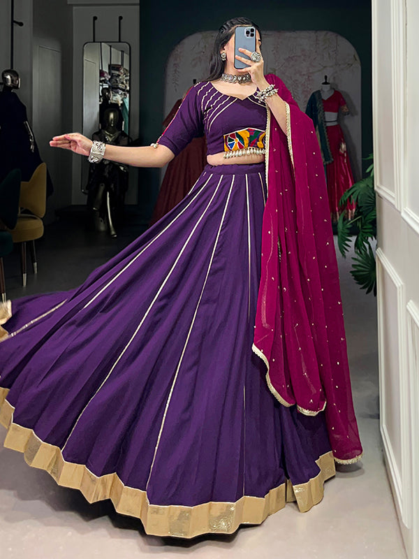 Purple Pure Rayon Gamthi Work Lehenga Choli With Georgette Dupatta