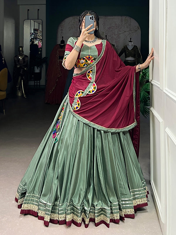 Pista Green Sequins Thread Embroidery Work Lehenga Choli