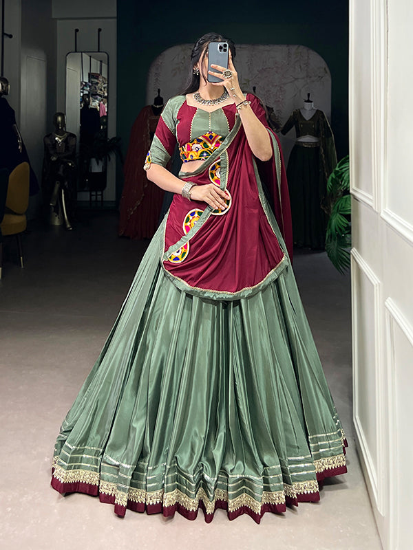 Pista Green Sequins Thread Embroidery Work Lehenga Choli