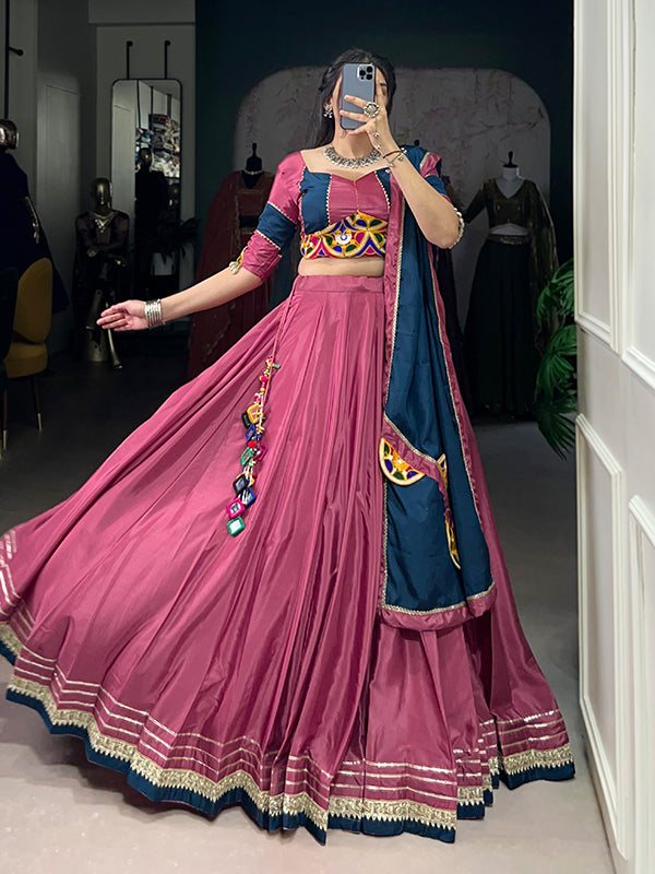Pink & Navy Blue Sequins Thread Embroidery Work Lehenga Choli