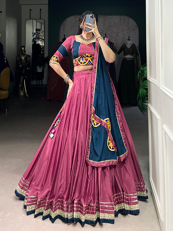 Pink & Navy Blue Sequins Thread Embroidery Work Lehenga Choli