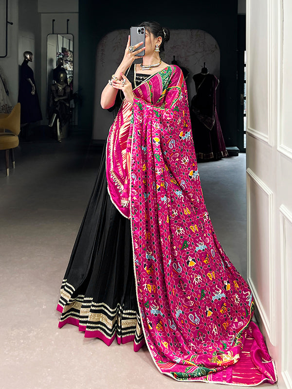 Black Silk Georgette Lehenga Choli With Gaji Silk Pink Dupatta