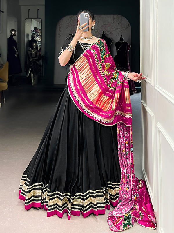 Black Silk Georgette Lehenga Choli With Gaji Silk Pink Dupatta