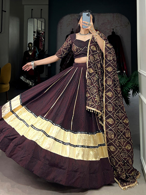 Black Bandhej Printed Georgette Lehenga Choli With Dupatta