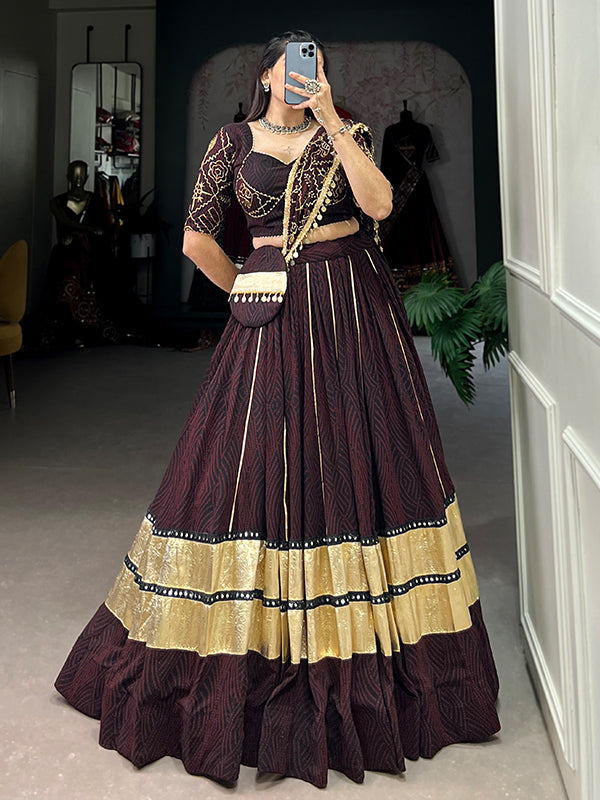 Black Bandhej Printed Georgette Lehenga Choli With Dupatta