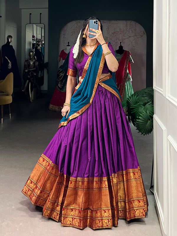 Purple & Blue Narayana Pet Silk Lehenga Choli With Dupatta
