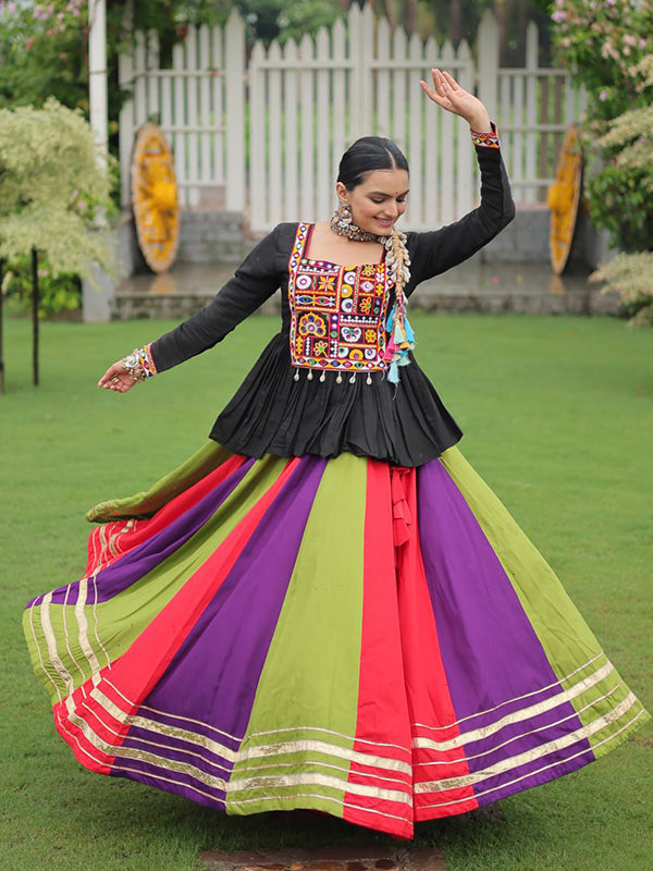 Black Reyon Top With Multi Color Lehenga