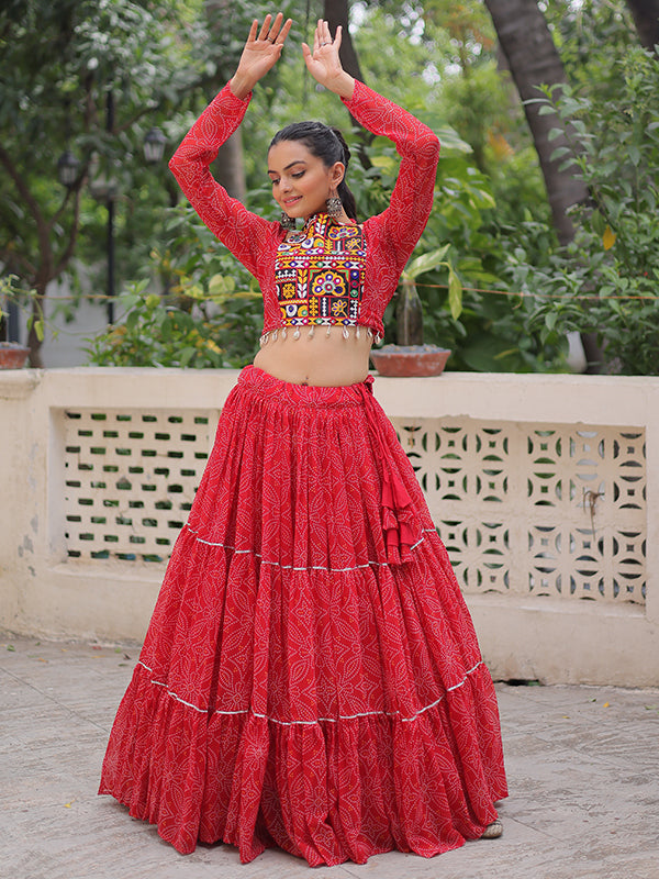 Red Bandhej Printed Georgette Lehenga Choli