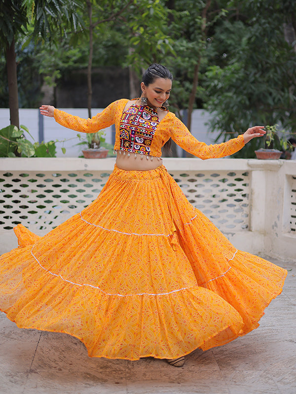 Yellow Bandhej Printed Georgette Lehenga Choli