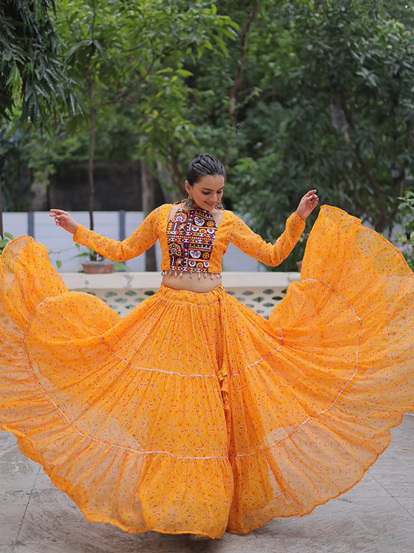 Yellow Bandhej Printed Georgette Lehenga Choli