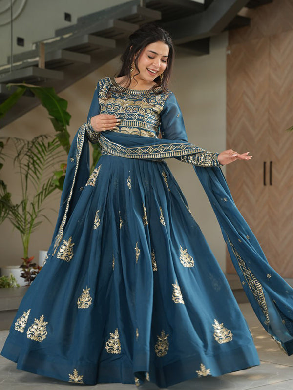 Rama Chinnon Sequins Embroidered Work Gown With Dupatta