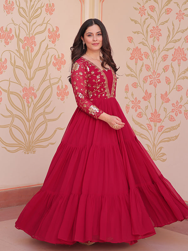 Pink Sequins Zari Embroidered Work Gown