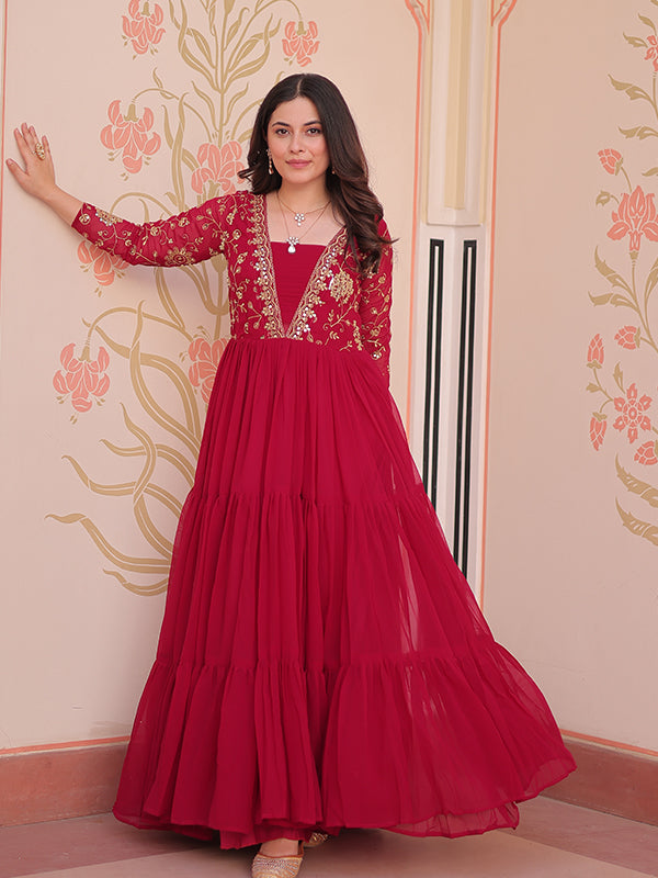 Pink Sequins Zari Embroidered Work Gown