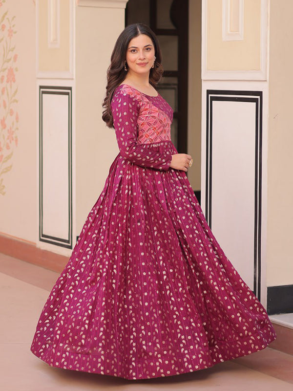 Wine Weaving Position Print Jacquard Gown