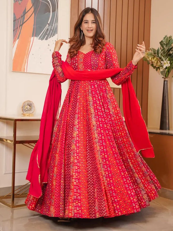 red anarkali dress Magenta Red Anarkali Gown With Dupatta Set – Niharika Jaipur