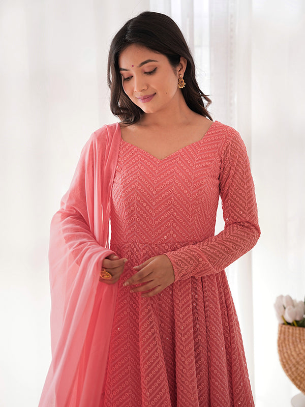 Lakhnavi Georgette Anarkali Gown With Pant & Dupatta Set