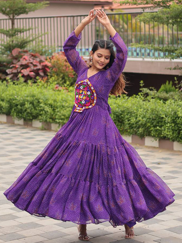 Purple Kutchi Gamathi Work Georgette Gown