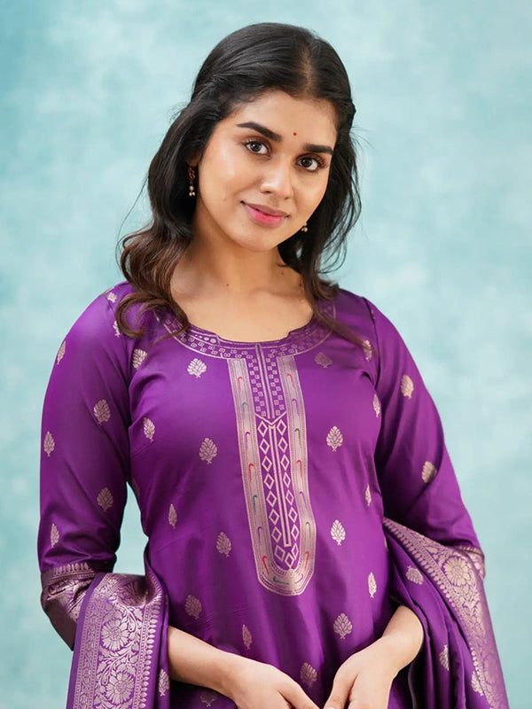 Purple Paithani Silk Kurti Pant With Dupatta