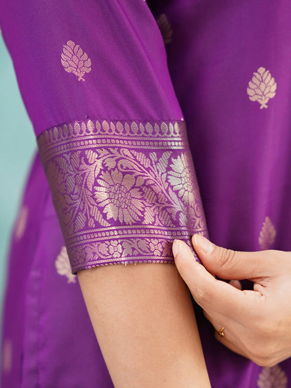 Purple Paithani Silk Kurti Pant With Dupatta