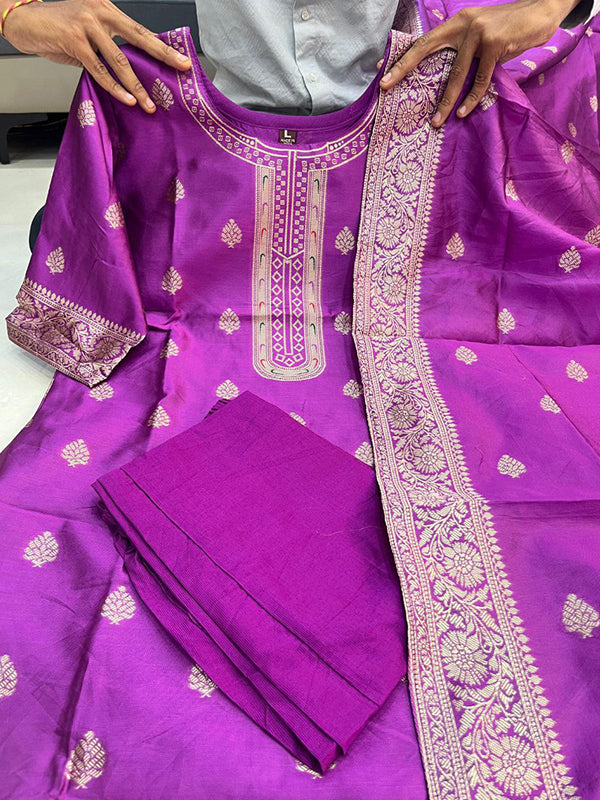 Purple Paithani Silk Kurti Pant With Dupatta