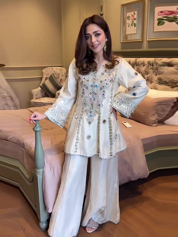 Ivory Luxe Hand-Embellished Kurta & Palazzo Set