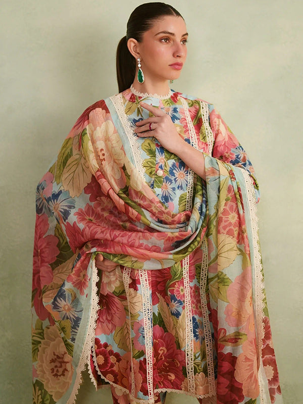 Colorful Floral Printed Co-Ord Set With Dupatta