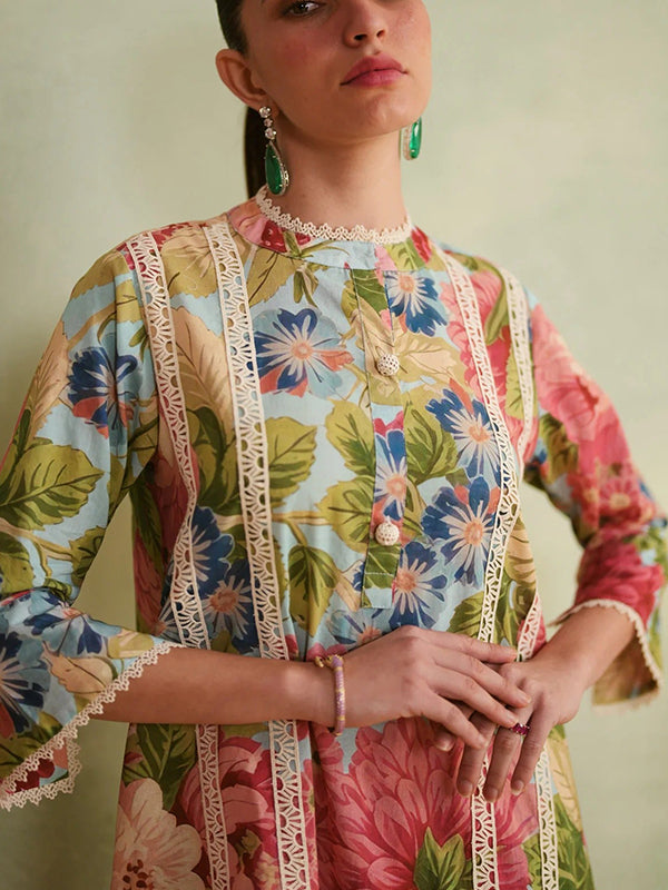 Colorful Floral Printed Co-Ord Set With Dupatta