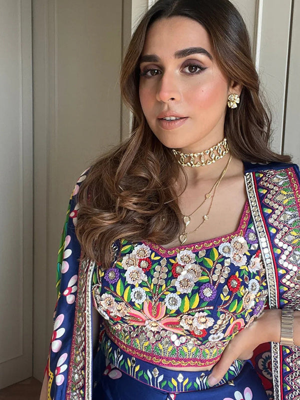 Indica Dhoti Skirt Paired With Embriodered Bralette & Cape