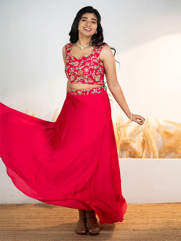 Pink Multi Embroidery Work Lehenga Choli With Shrug