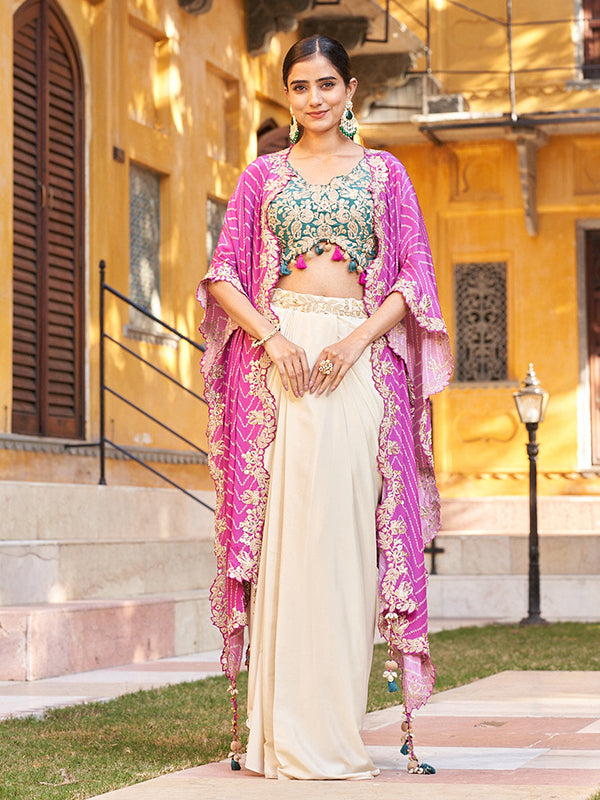 Pink Dhoti Style Three Piece Western Outfit