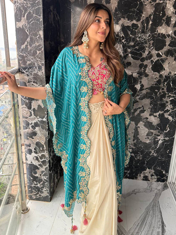 Sky Blue Dhoti Style Three Piece Western Outfit