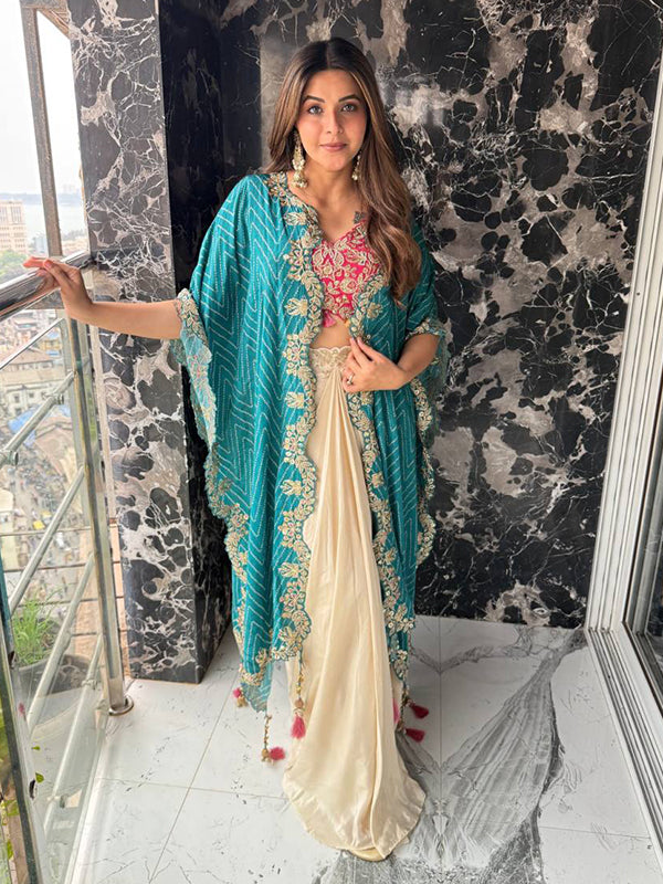 Sky Blue Dhoti Style Three Piece Western Outfit