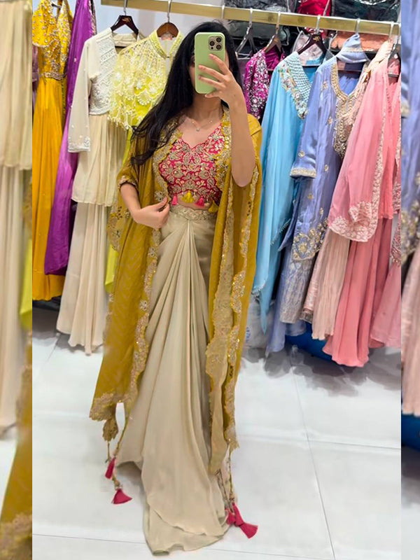 Yellow Dhoti Style Three Piece Western Outfit