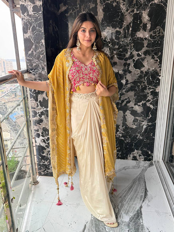 Yellow Dhoti Style Three Piece Western Outfit