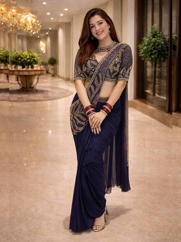 Blue Rangoli Silk Embroidey Sequins Work Indo-Western Set